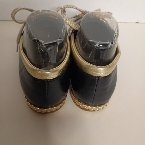Y2K BALLY "Jallut" Italian Oxford Flats Black Leather Gold Trim Sz 9M - Picture 10 of 15